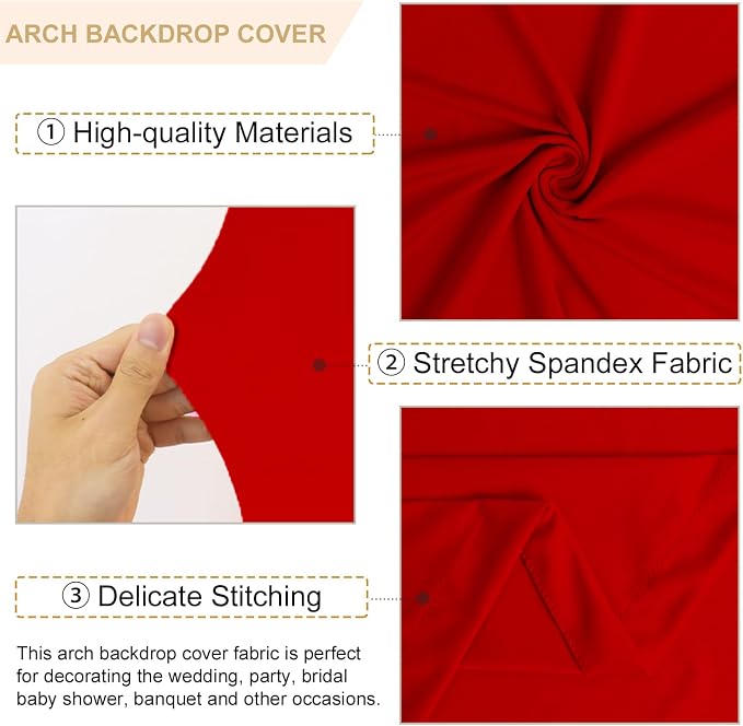 FANPROMS Arch Covers Set of 3 Red Wedding Arch Cover 7.2FT 6.6FT 6FT Arch - Image 3