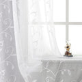 White Sheer Curtains Embroidered Leaves 2 Panels 54Wx84L | Light Filtering by VISIONTEX