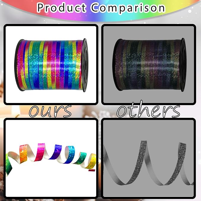 500 Yards Rainbow Laser Curling Ribbon, 1/5" Holographic Curly Ribbons - Image 4
