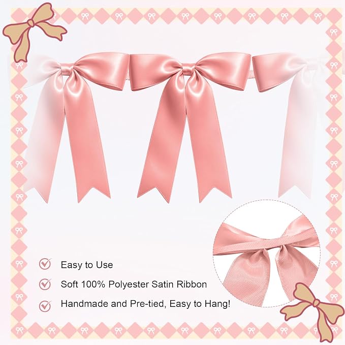 2 Strings of 16PCS Rose Gold Pink Bow Garlands Banner Decoration, Pre-Strung - Image 3