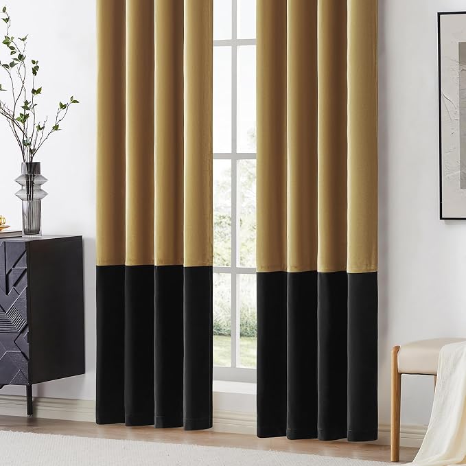 BULBUL Modern Gold Black Velvet Curtains Luxury 63 inch - Image 4