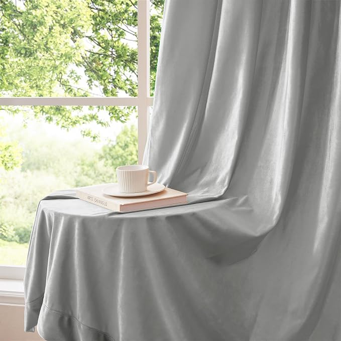 BULBUL Velvet Light Blue Blackout Curtains 90 inch Long - Image 4