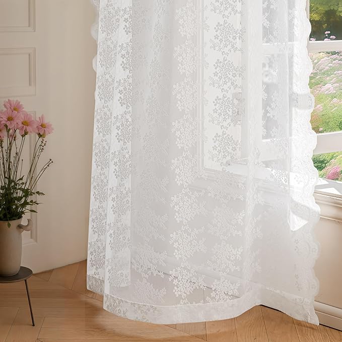 Anmao Vintage Lace Kitchen Curtains 24 Inches Long 2 Panels, Romantic Semi - Image 7