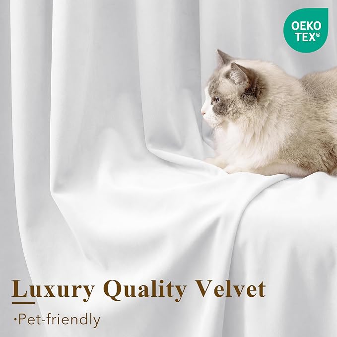 White Velvet Curtains Light Dimming Privacy, W52 x L120, 2 Panels | Back Tab - Image 4