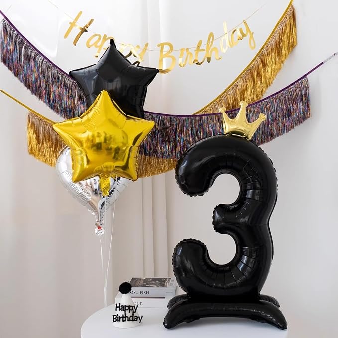 Black Crown Number 0 Balloon Standing Black Princess Digital 0 Foil Balloon | - Image 4