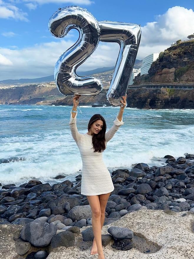 27 Balloon Number 40 Inch Silver Balloons - Image 4