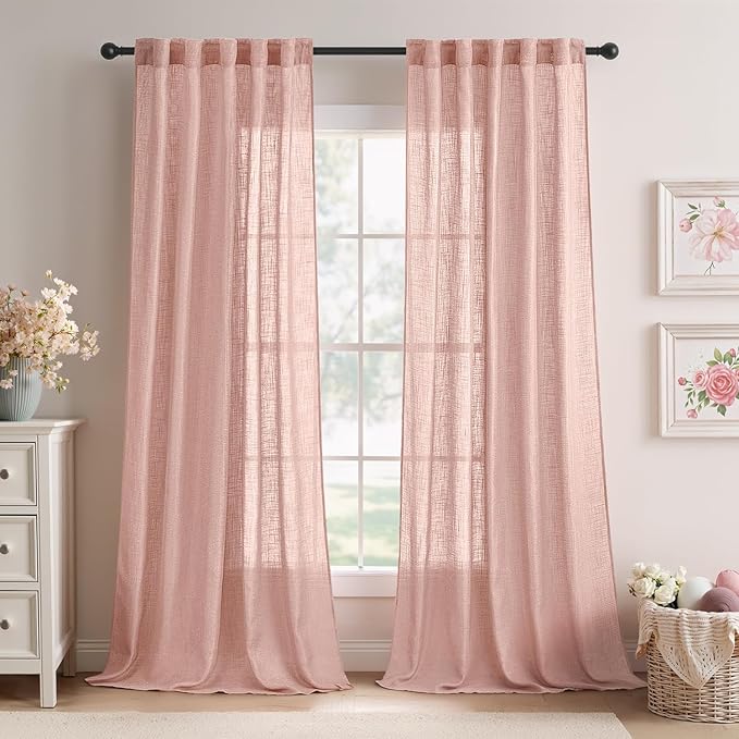MIULEE Blush Pink Linen Curtains 52x84 Inch Length 2 Panels by MIULEE