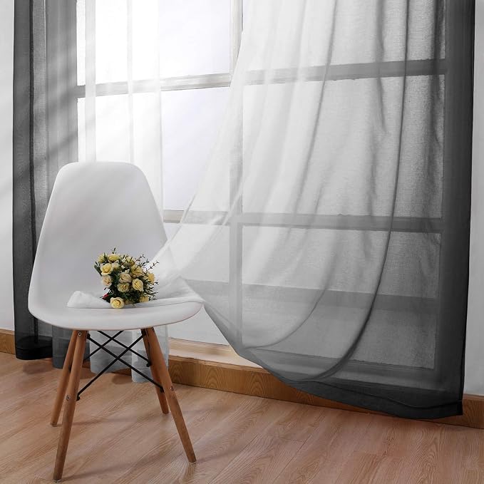 DWCN Black Faux Linen Ombre Sheer Curtains - Image 3