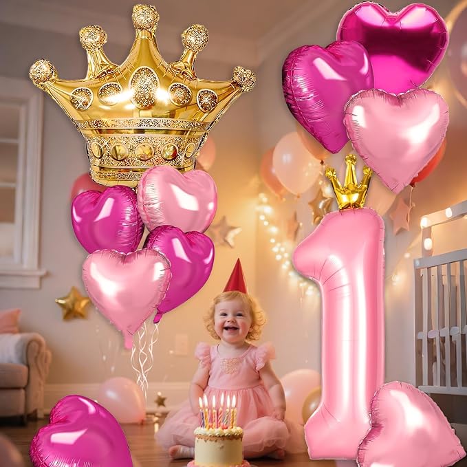 Princess Peach Birthday Party Decorations, 40 inch Large Pink Crown 5 Balloon - Image 5