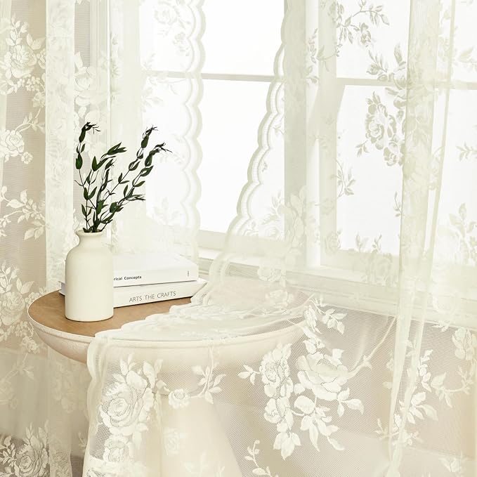 SEEKRIGHT Victorian Floral Lace Curtains, Light Filtering, Semi-Sheer, - Image 2