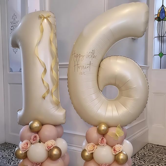 Cream Number 14 Balloons, 40 Inch 14 Balloons Giant Helium Foil Mylar Beige 14 - Image 6