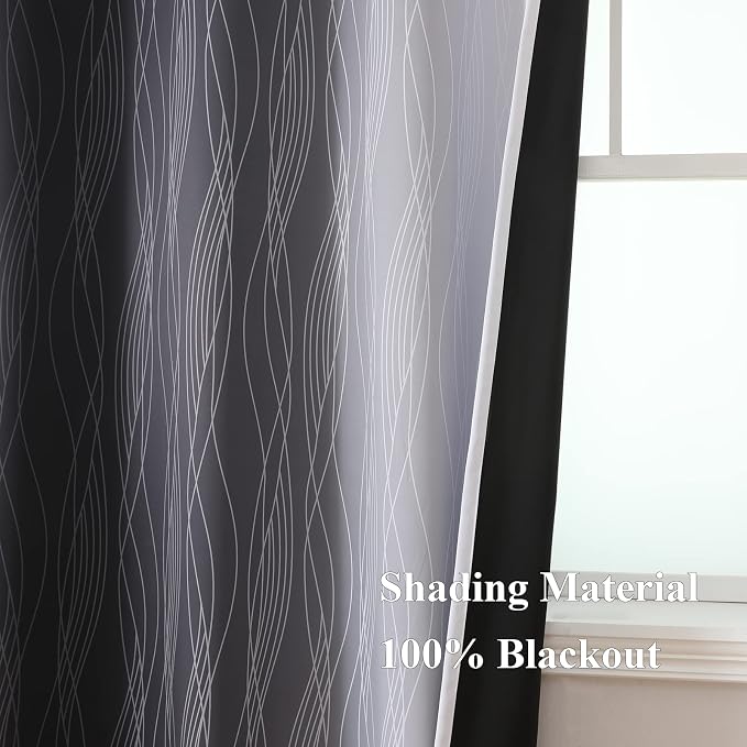 Black and Greyish White Ombre Short Blackout Kitchen Curtains 36 Inch Long - Image 5