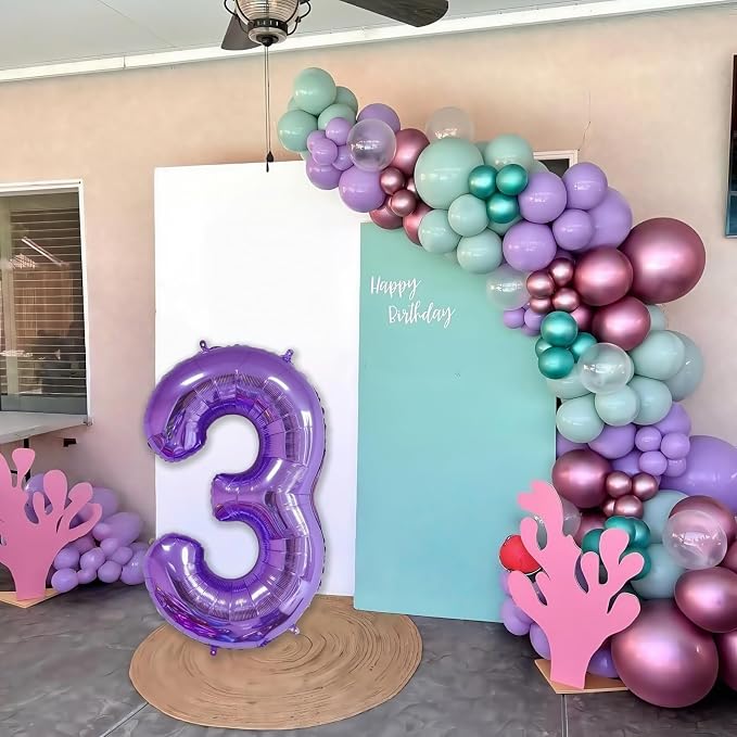 Purple 4 Balloon Number, 40 Inch Number 4 Balloon Big Purple 4 Foil Mylar - Image 3
