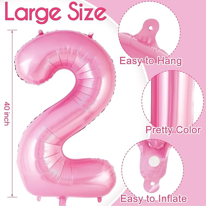 Pink Number 24 Balloons, Big Large Foil Number Balloons, Jumbo Giant Mylar - Image 2