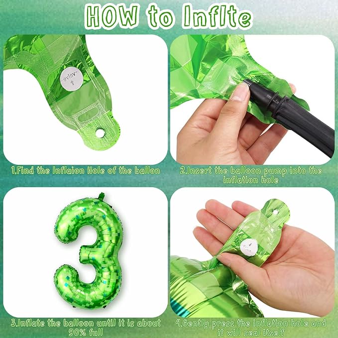 40 Inch Green Pixel Number 3 Balloon, Lime Green Large Foil Number Balloon 3rd - Image 4