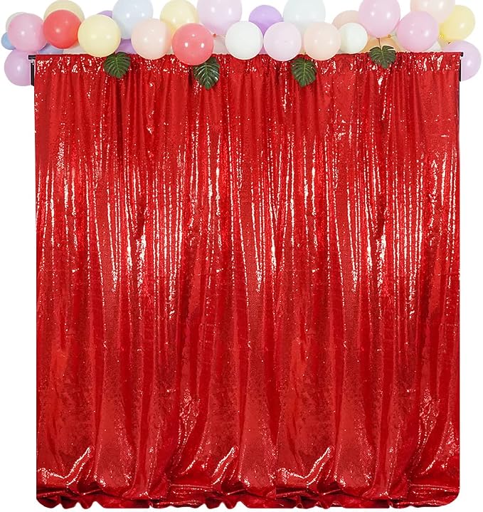 Juya Delight Red Sequin Backdrop Curtain, Non-Transparent Sequin Photography - Image 6