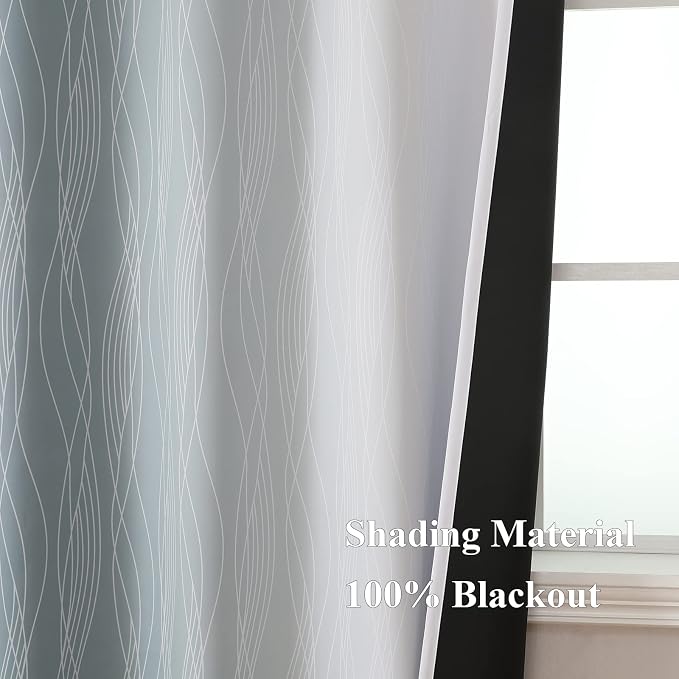 Stone Blue and Grayish White Blackout Curtains 108 Inches Long, Thermal - Image 5