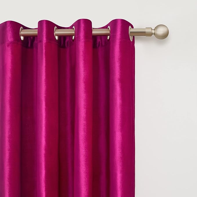 BULBUL Living Room Velvet Window Curtains 108 inch Length- 2 Panels Hot Pink - Image 2