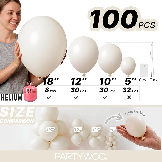 PartyWoo White Balloons 100pcs Sand White Beige Cream Ivory Boho Neutral | - Image 6