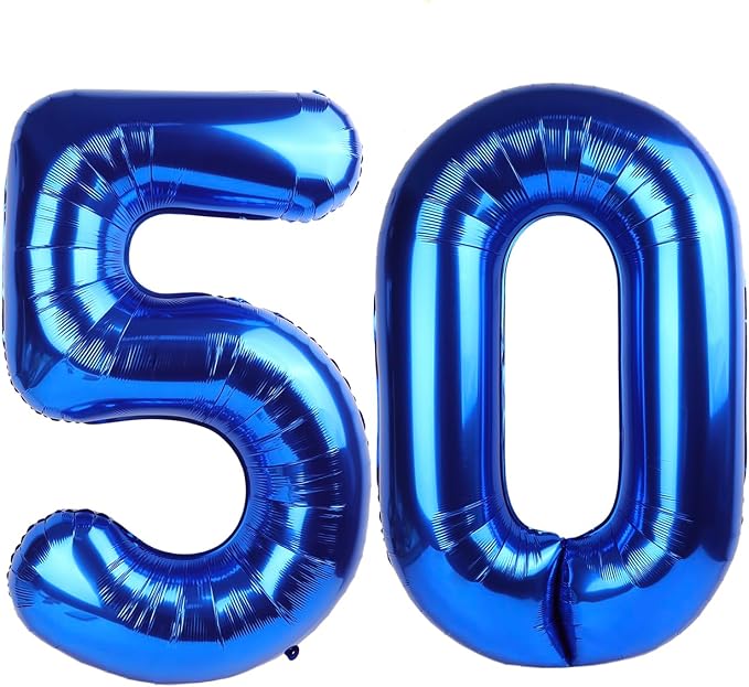 50 Balloon - Metallic Blue Birthday Number Balloons, 40 Inch Decorations | by ALPHADELTAPI
