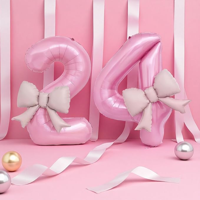 Bow Pink 2 Balloons, 40 Inch Giant Pink Bow Helium Foil Number 2 - Image 5