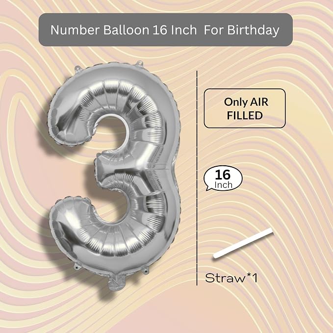 Black Number Balloon 3 Mylar Foil Balloons 16 inch Small - Image 8