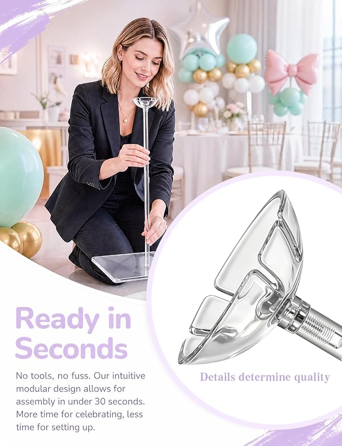 10 Pack Clear Acrylic Balloon Stand Kit, 23.6 Inch | Reusable Balloon Sticks - Image 5