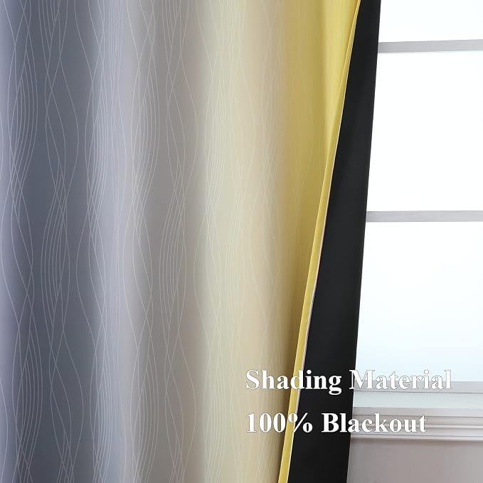 Ombre Grey and Yellow Blackout Curtains 72 Inch Length 2 Panels, Full Light - Image 5