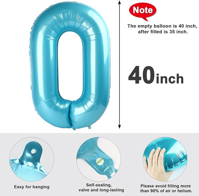 0 Balloon Number 40 Inch Pastel Blue Balloons - Image 5