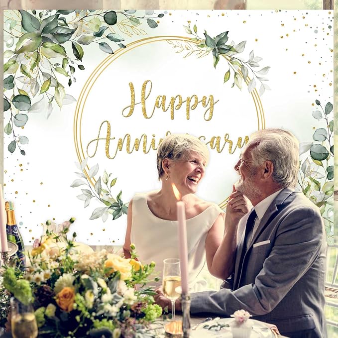 10x7ft Happy Anniversary Backdrop Sage Green Eucalyptus Wedding Anniversary - Image 4