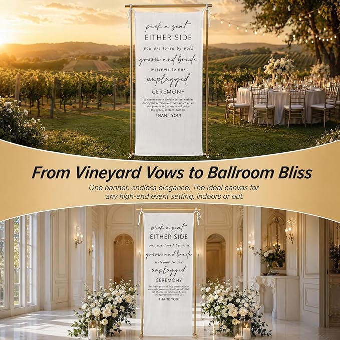 Pick a Seat Wedding Banner 73 x 30 Inch, Polyester Unplugged Ceremony Sign - Image 6