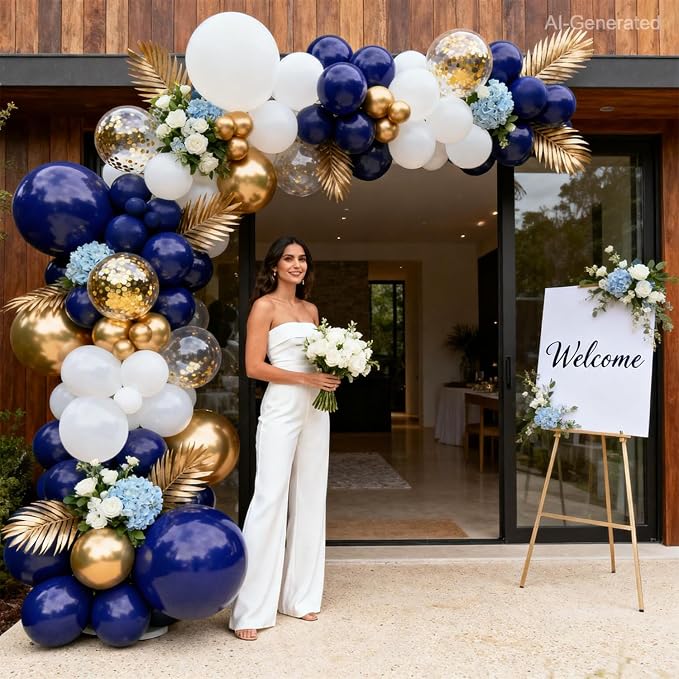 Blue and Gold Balloons, 12 Inch | Latex Balloons - Image 4
