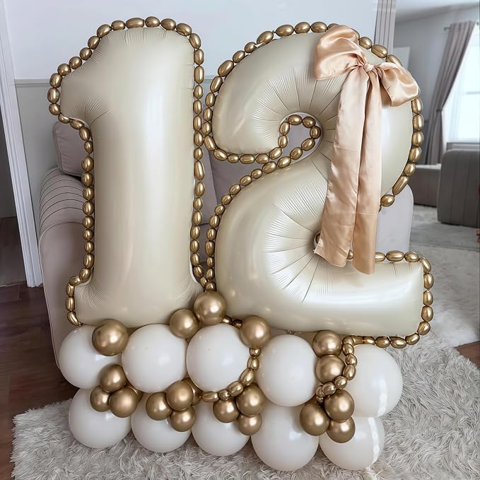 Cream 10 Balloon Number 40 Inch Cream Number 10 Balloon Helium Mylar Balloons - Image 2