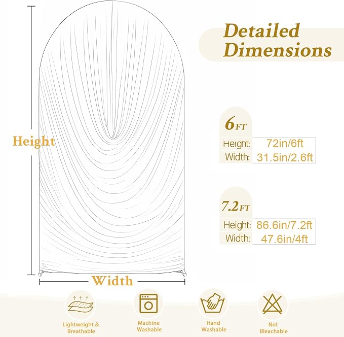 White Wedding Arch Backdrop Cover 7.2ft and 6ft Draped Arch Covers Stretchy - Image 6