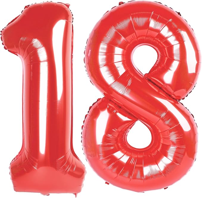 Red 18 Balloon - Number Balloon 40 Inch, 18th Red Birthday Decorations | Large by IWERP