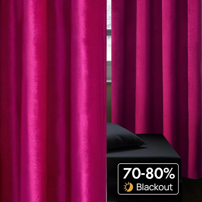 BULBUL Living Room Velvet Window Curtains 108 inch Length- 2 Panels Hot Pink - Image 4