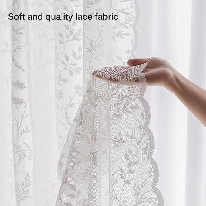 Anmao Vintage Lace Curtains 45 Inches Long 2 Panels Set, Romantic Elegant Light - Image 4
