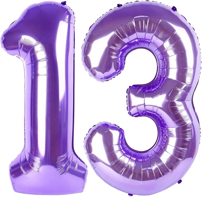 13 Balloon - Purple Birthday Number Balloons, 40 Inch Decorations Men Women | by ALPHADELTAPI