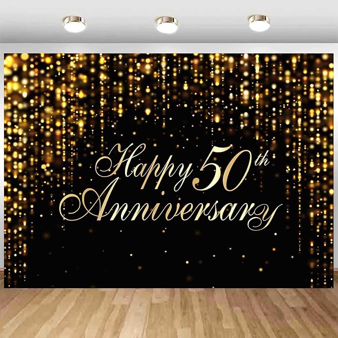 Happy 50th Anniversary Backdrop, 50th Wedding Anniversary Party Banner Black - Image 5