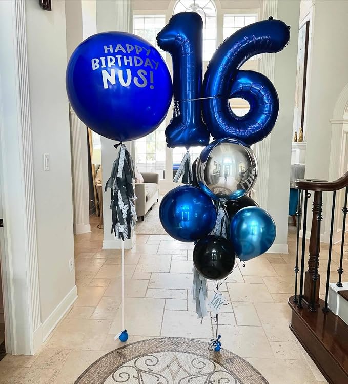 4 Balloon - Night Blue Birthday Number Balloons, 40 Inch Party Decorations | - Image 8