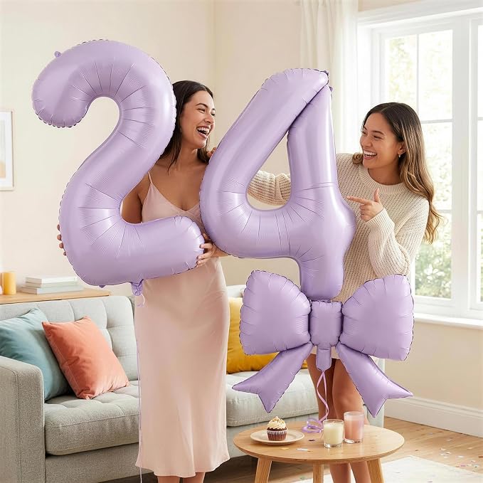 Light Purple 4 Balloons with Bow Balloons, 40 Inch Giant Self Inflating - Image 3