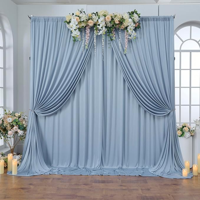 40 ft x 10 ft Wrinkle Free Dusty Blue Backdrop Curtain - Image 8
