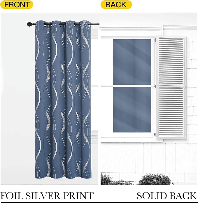 NICETOWN Kitchen Blackout Curtain Panels, Stone Blue, Window Treatment Thermal - Image 6