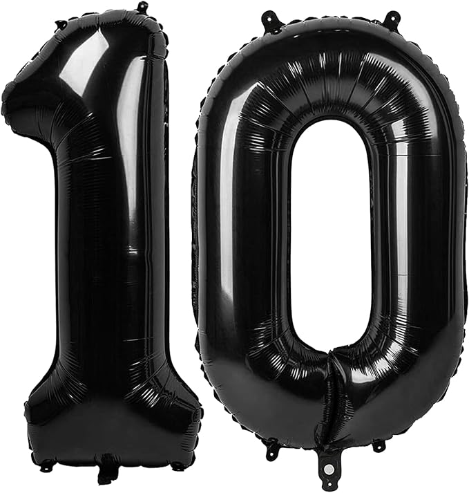 10 Balloon - Black Birthday Number Balloons, 40 Inch Decorations Men Women | by ALPHADELTAPI