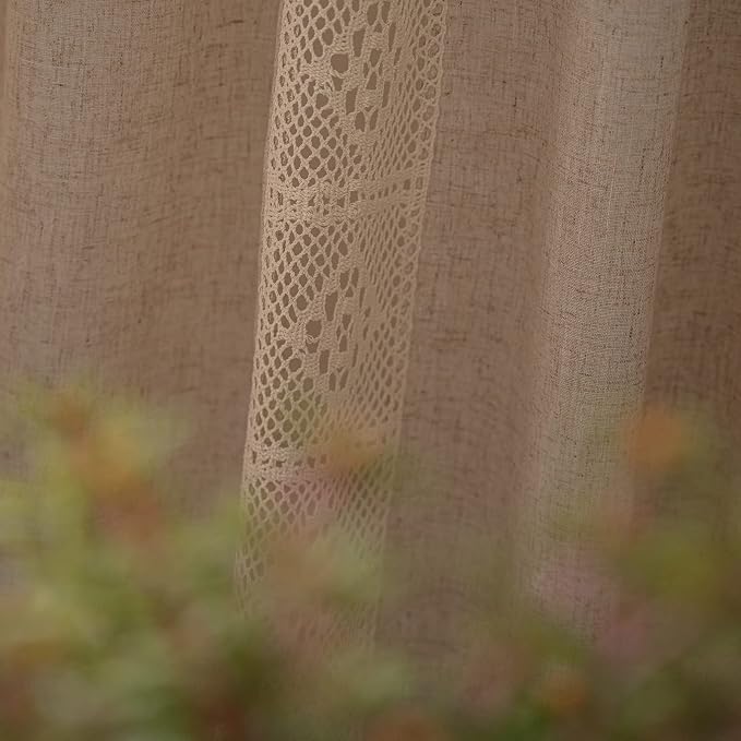 ENJOYBRIDAL Beige Curtains Crochet Lace Patchwork Drapes Curtains 63 Inch - Image 7