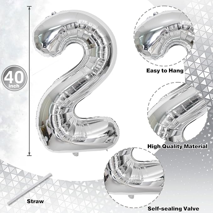 21 Balloons Number, Giant Silver Number 2 & 1 Helium Foil Balloon - Image 2