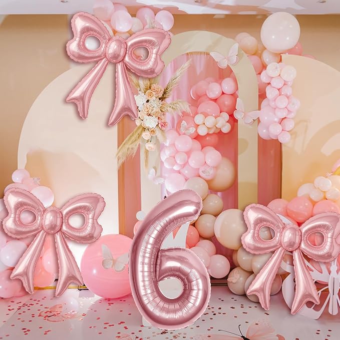 Bow Number 6 Birthday Balloons, Coquette Party Decorations Supplies - Image 5