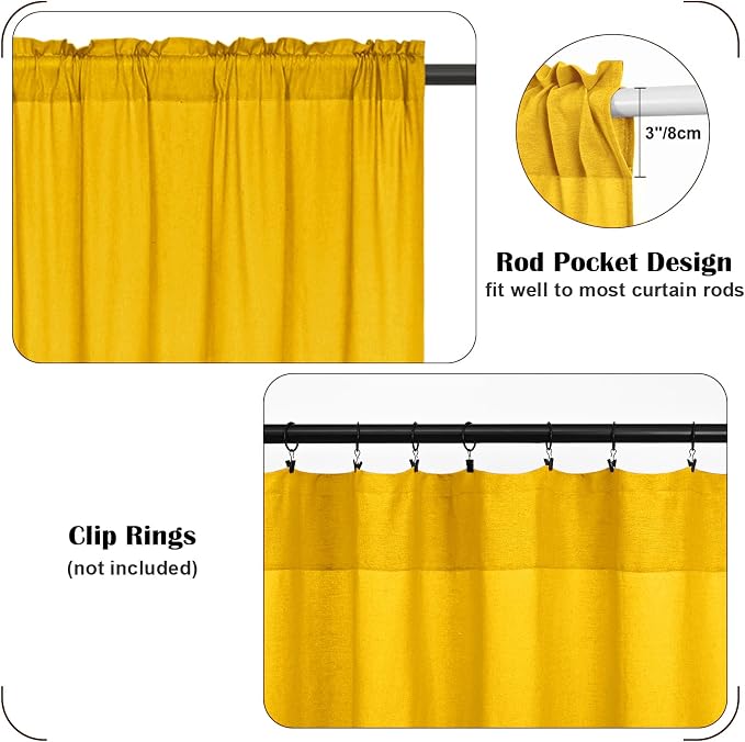 Farmhosue Kitchen Curtains 36 Inch Length, Rustic Cotton Linen Tier Curtains - Image 7