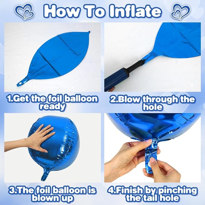 Blue Silver Round Foil Balloons 9 pcs, Metallic Giant 4D Round Balloons 22 Inch - Image 6