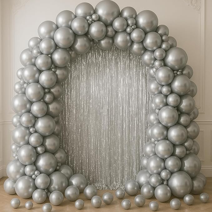 Voircoloria Silver Foil Fringe Backdrop Curtains, Birthday Party Decorations - Image 7